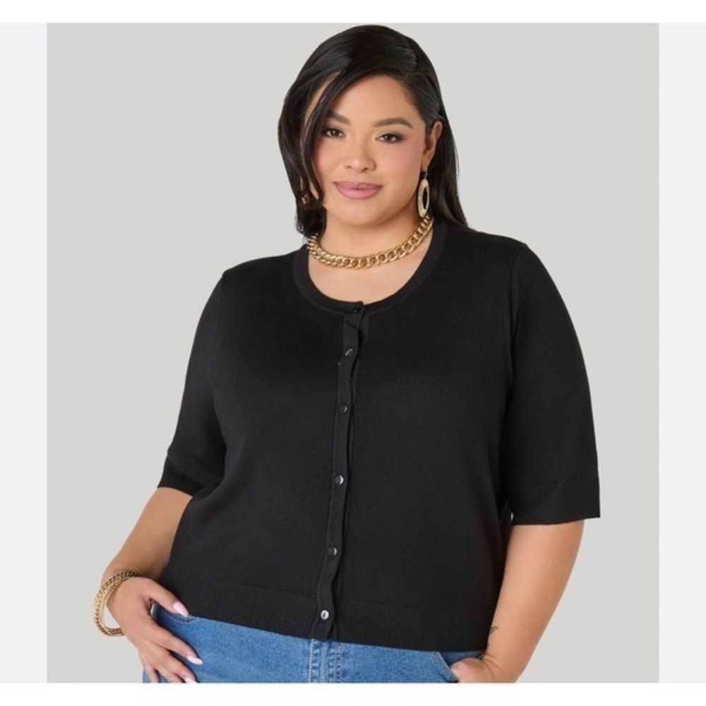 Ashley Stewart Cropped Knit Cardigan – Black – Women's 10/12 – NWT